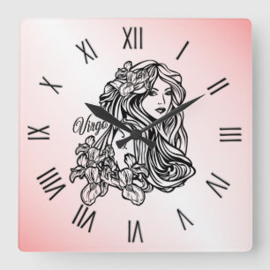 Horloge Carrée Virgo La Vierge Zodiac rose