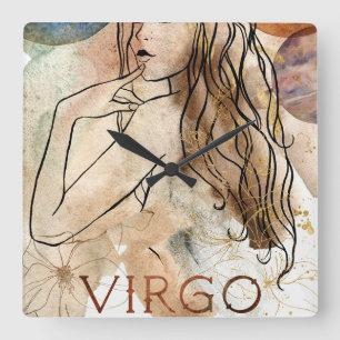 Horloge Carrée Virgo Maiden Symbole astrologique or