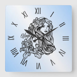 Horloge Carrée Virgo The Virgin Zodiac Blue Roman Numerals