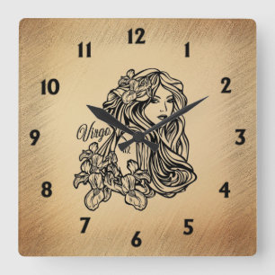 Horloge Carrée Virgo Zodiac Antique Look avec des chiffres noirs