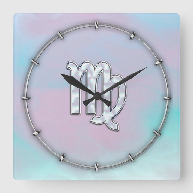 Horloge Carrée Virgo Zodiac Connexion Pastels Style Nacre Imprime (Recto)