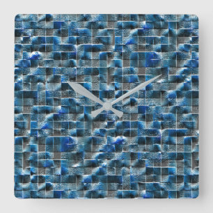 Horloge Carrée Virtual grey blue rustic ceramic tile with flaws