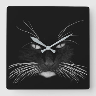 Horloge Carrée Visage de chat noir