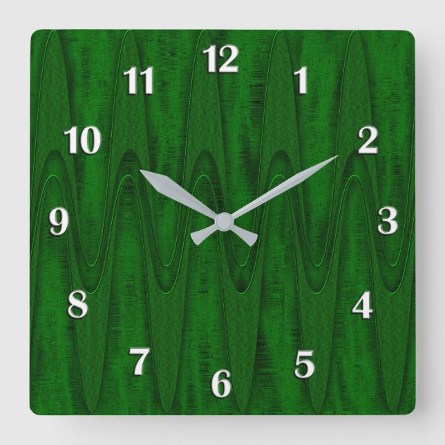 Horloge Carrée Visage design vert chasseur avec chiffres blancs (Recto)