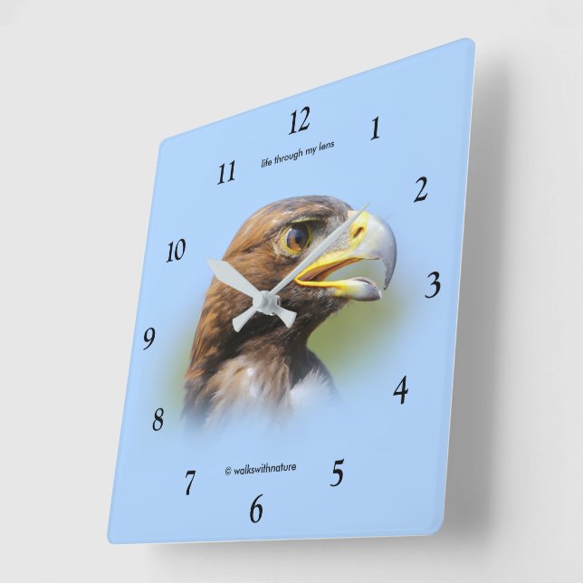 Horloge Carrée Vision d'un bel aigle d'or jeune (Angle)