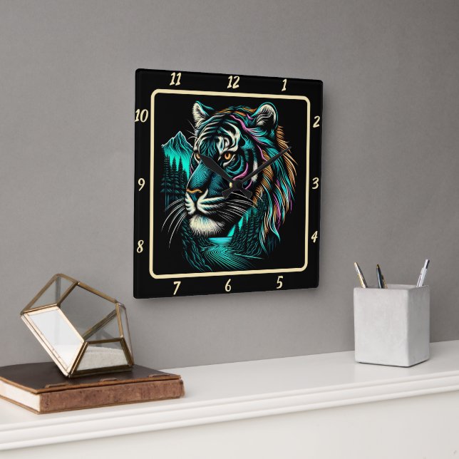 Horloge Carrée Vision Viviale du tigre rayé (Bureau)