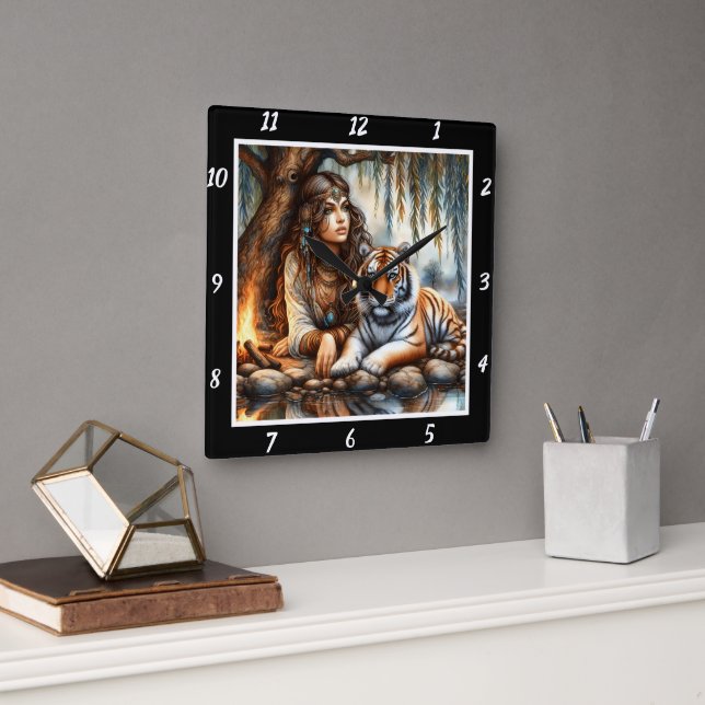 Horloge Carrée Visions autochtones : Le Whisper de la rivière Aur (Bureau)