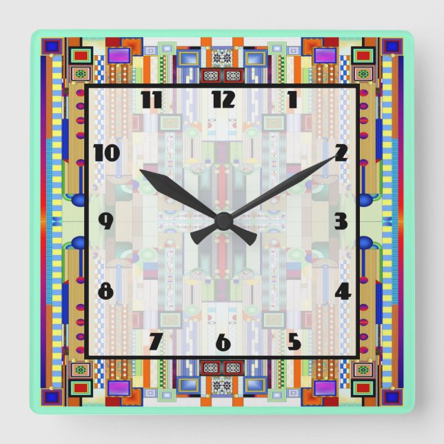 Horloge Carrée Vitrail Art Déco 2 (Recto)