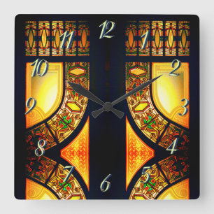 Horloge Carrée Vitrail victorien élégant