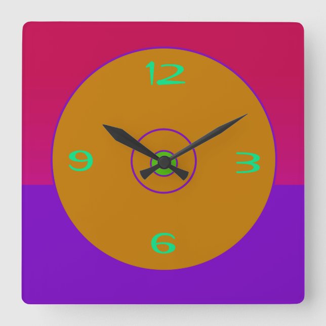Horloge Carrée  Vivid Pink Purple Gold Lime Wall Clock (Recto)
