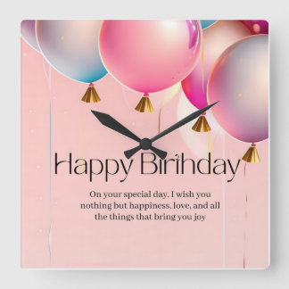 Horloge Carrée Vœux d'anniversaire rose