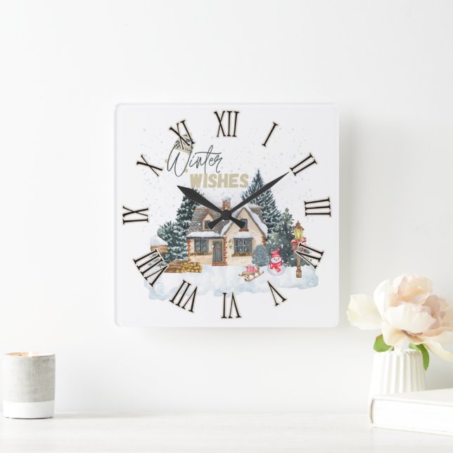 Horloge Carrée Voeux d'hiver (Maison)