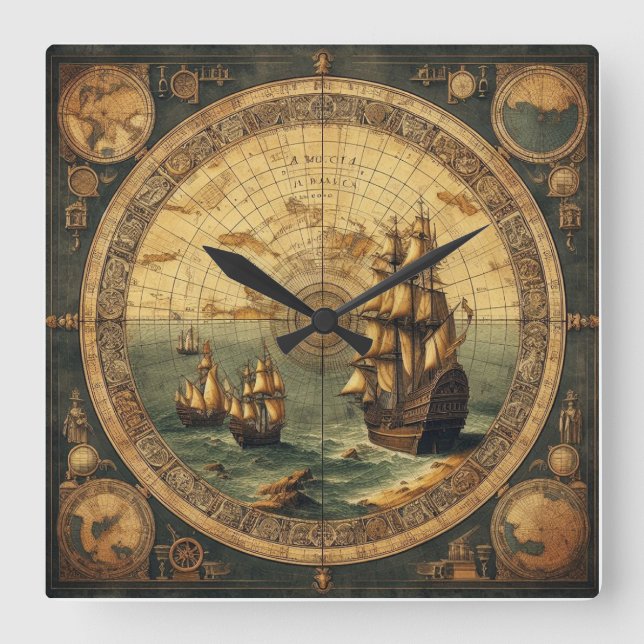 Horloge Carrée Voilier espagnol antique 2 (Recto)