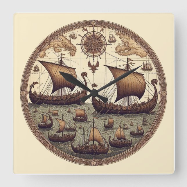 Horloge Carrée Voiliers Viking Anciens 3 (Recto)