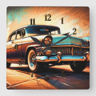 Horloge Carrée Voiture antique Hard Pastel