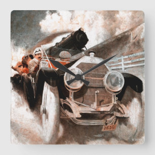 Horloge Carrée Voiture contre le train par William Harnden