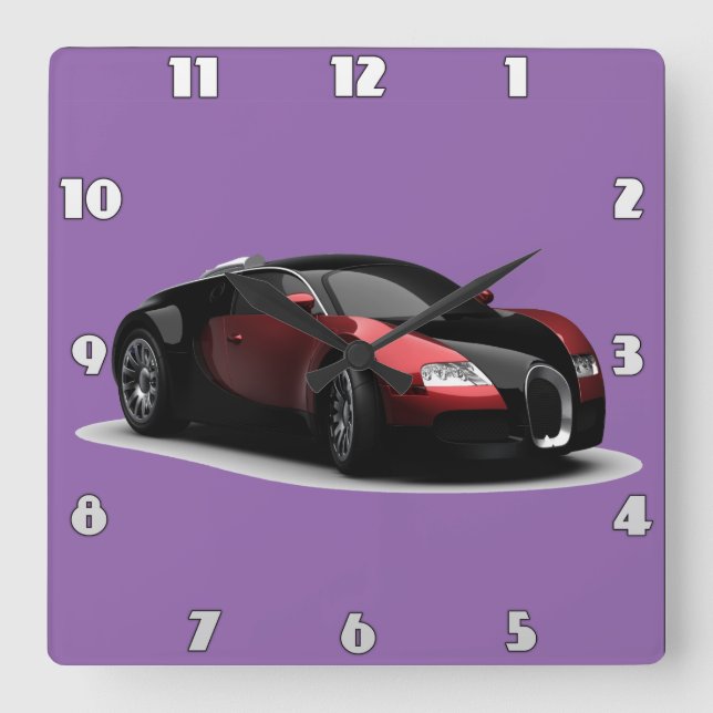 Horloge Carrée Voiture sport noire et rouge (Recto)