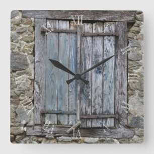 Horloge Carrée Volets en bois peints vieux par bleu