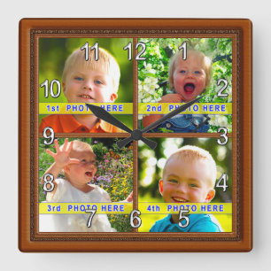 Horloge Carrée Vos 4 images ont personnalisé l'idée de cadeau