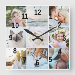 Horloge Carrée Vos Photos Personnalisé Moderne Collage Simple