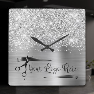 Horloge Carrée Votre logo pailleté argenté glamour