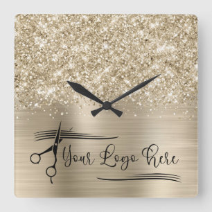 Horloge Carrée Votre logo pailleté or pâle glamour