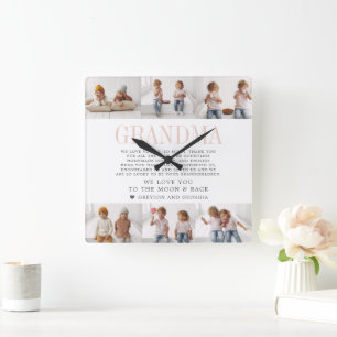 Horloge Carrée Vous aimez grand-mère   Message personnalisé Photo