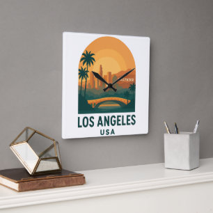 Horloge Carrée Voyage à Los Angeles à l'ancienne – Hollywood Rétr