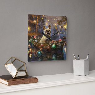 Horloge Carrée Voyage de Noël Festif de Bouledogue Français
