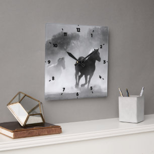 HORLOGE CARRÉE VOYAGE EN COURANT LES CHEVAUX GRAS