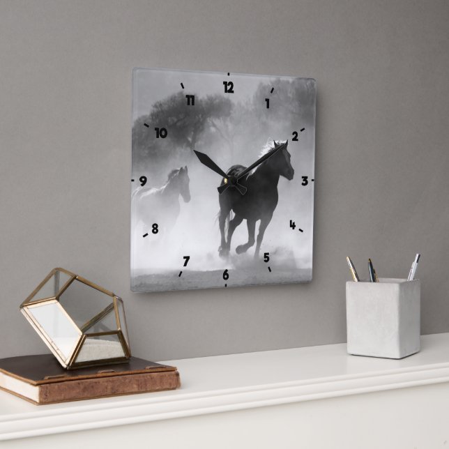 HORLOGE CARRÉE VOYAGE EN COURANT LES CHEVAUX GRAS (Bureau)