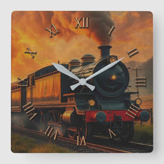 Horloge Carrée Voyage en train victorien - Steampunk Steam Train2 (Recto)