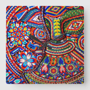 Horloge Carrée Voyage tribal maya mexicain de Boho d'art d'Oaxaca