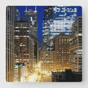 Horloge Carrée Vue de nuit du paysage urbain de Chicago