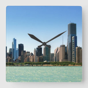 Horloge Carrée Vue d'horizon de Chicago par le lac Michigan