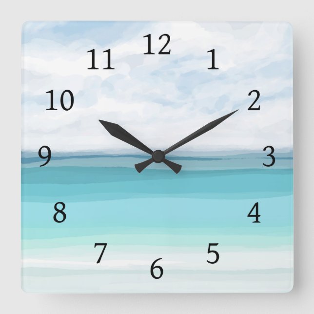 Horloge Carrée Vue mer 282 Océan Turquoise (Recto)
