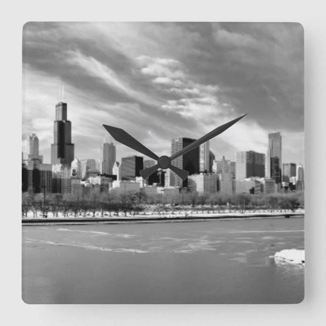 Horloge Carrée Vue panoramique de Chicago en hiver (Recto)