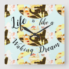 Horloge Carrée "Waking Dream" Coral Brown jaune Conception abstra