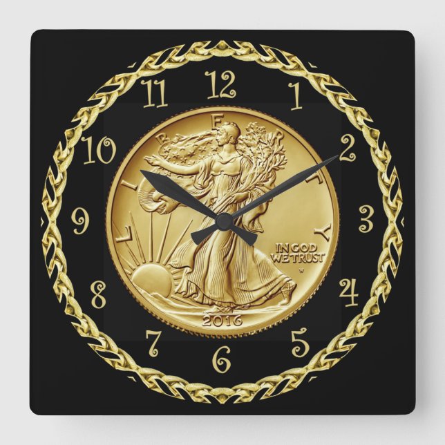Horloge Carrée Walking Liberty Centennial Gold Coin Image ~ (Recto)