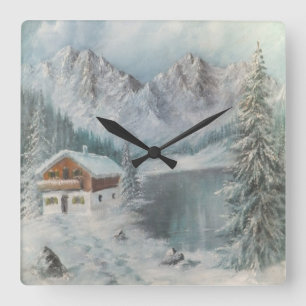 Horloge Carrée Wall Clock Ann Hayes Painting Bavarian Snow Dream