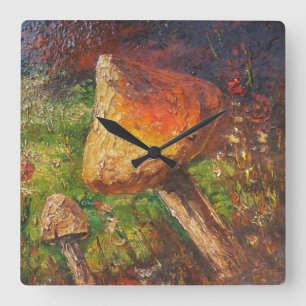 Horloge Carrée Wall Clock Ann Hayes Painting Mushroom