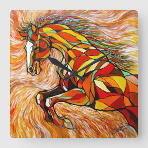 Horloge Carrée Wall Clock Beautiful Horse