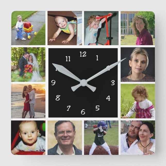 Horloge Carrée Wall Clock with 12 personal photos (Recto)