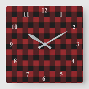 Horloge Carrée Wall Clock with Black Red