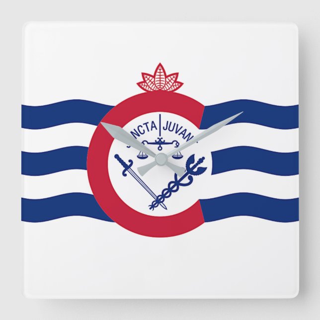 Horloge Carrée Wall Clock with Flag of Cincinnati, USA (Recto)