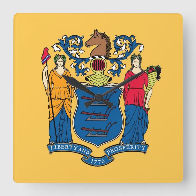 Horloge Carrée Wall Clock with Flag of New Jersey, USA (Recto)