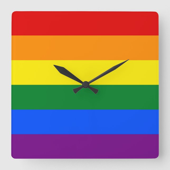 Horloge Carrée Wall Clock with Rainbow LGBT Pride Flag (Recto)