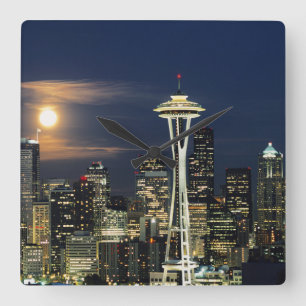 Horloge Carrée Washington, Seattle, Skyline la nuit à partir de 