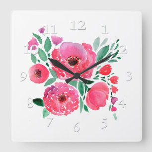 Horloge Carrée Watercolor flowers, bouquet 2. large clock