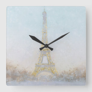 Horloge Carrée Watercolor Image of Eiffel Towe